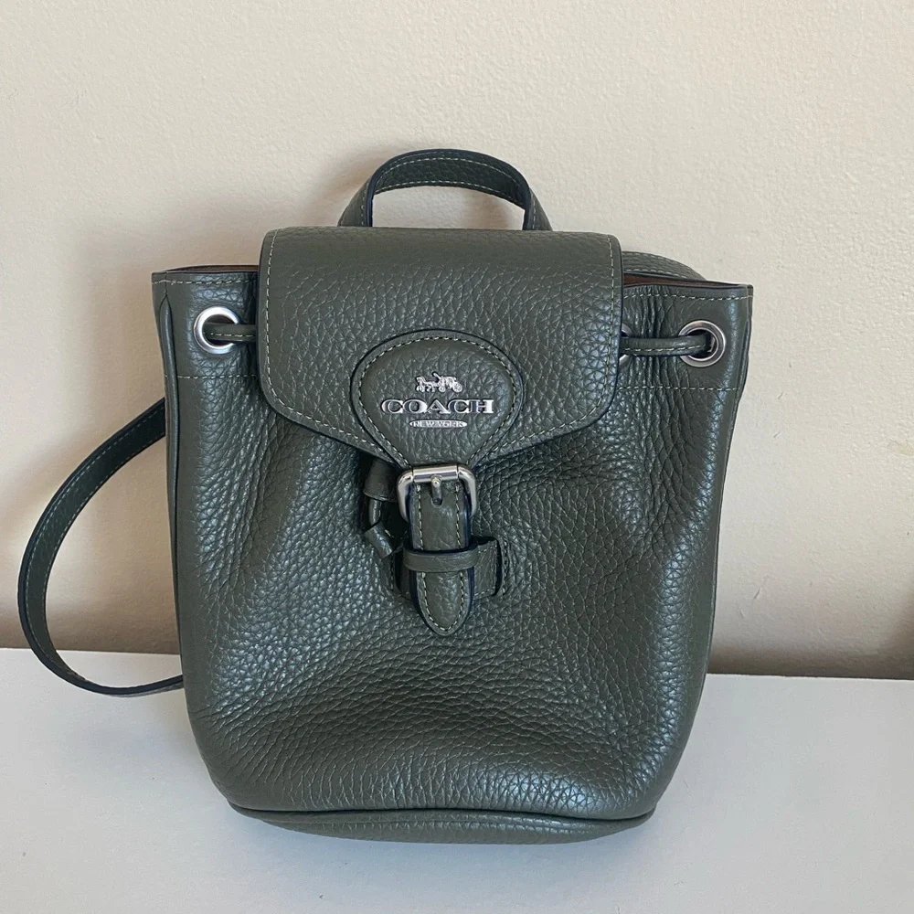 Coach Amelia Olive Green Pebbled Leather Convertible Backpack CL408 NEW